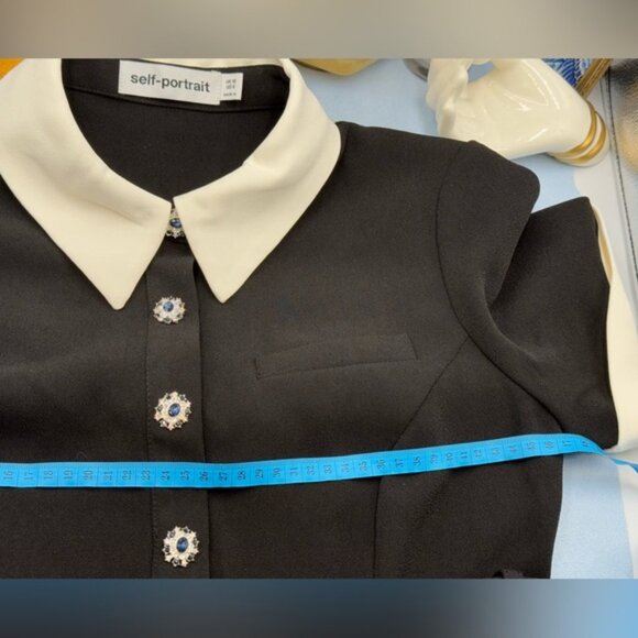 🆕 SELF-PORTRAIT 🧿 Black Belted White Crepe Contrast Midi Dress, Sz UK 10 US 6 - Picture 15 of 16